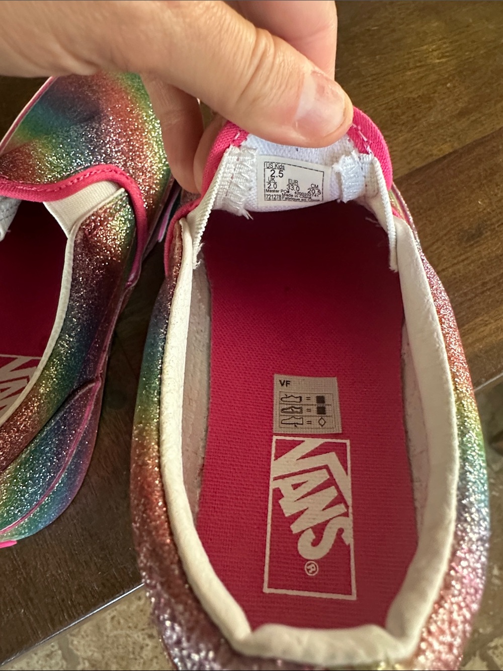 Vans Kids Rainbow Glitter Slip-On Sneakers with Pink Trim -2.5 (NWOB) - Picture 4 of 5
